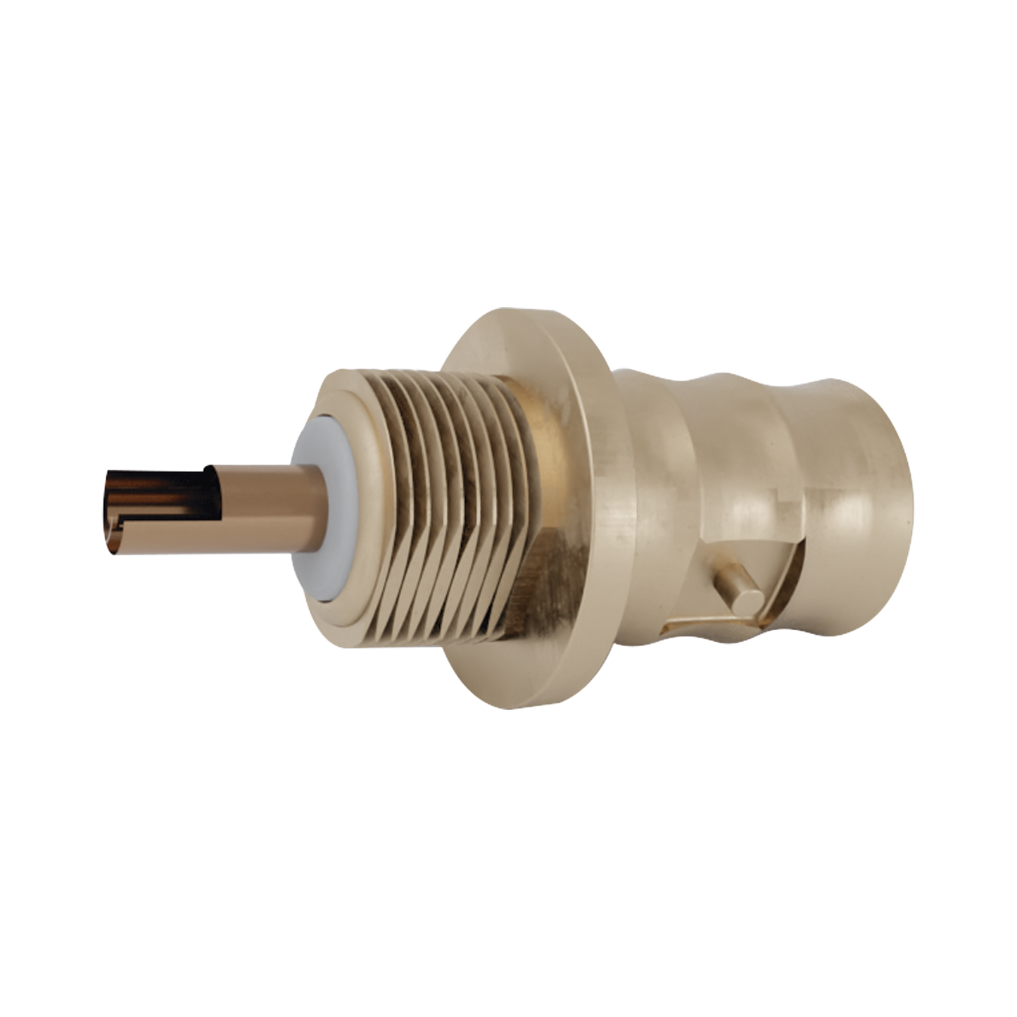 Conector BNC Hembra para Chasis, Soldable, Montaje Frontal D-Plano, Sin Herraje, Níquel/ Oro/ Teflón.
