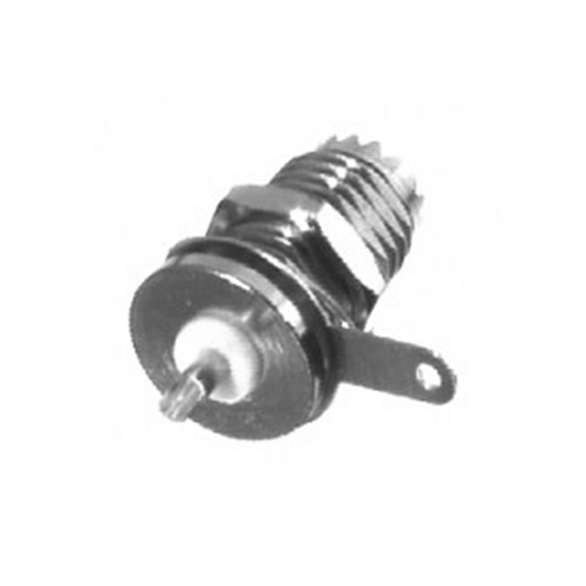 Conector Mini UHF Hembra para Chasis de Montaje Trasero en Tipo D-Plano, Níquel/ Plata/ Teflón