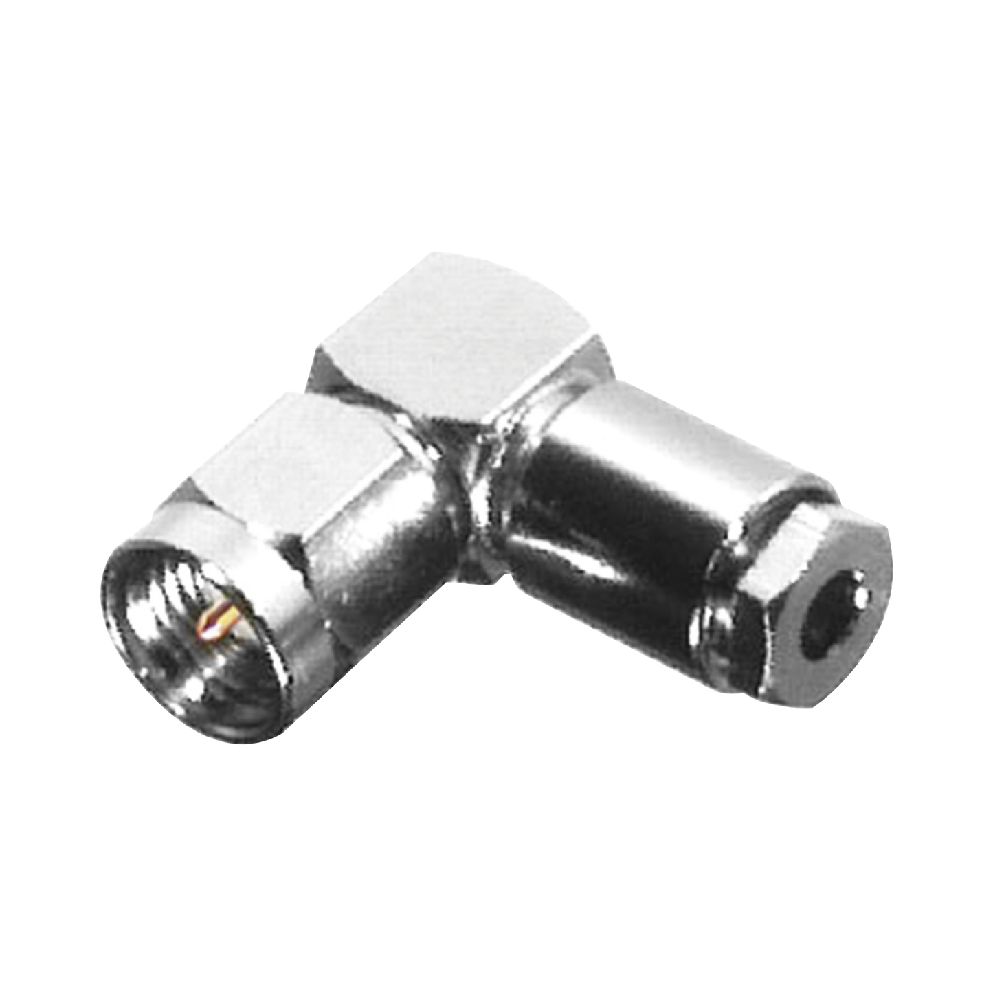 Conector SMA Macho en Ángulo Recto, de Rosca para RG-174/U, Grupo B, Níquel/ Oro/ Teflón.?