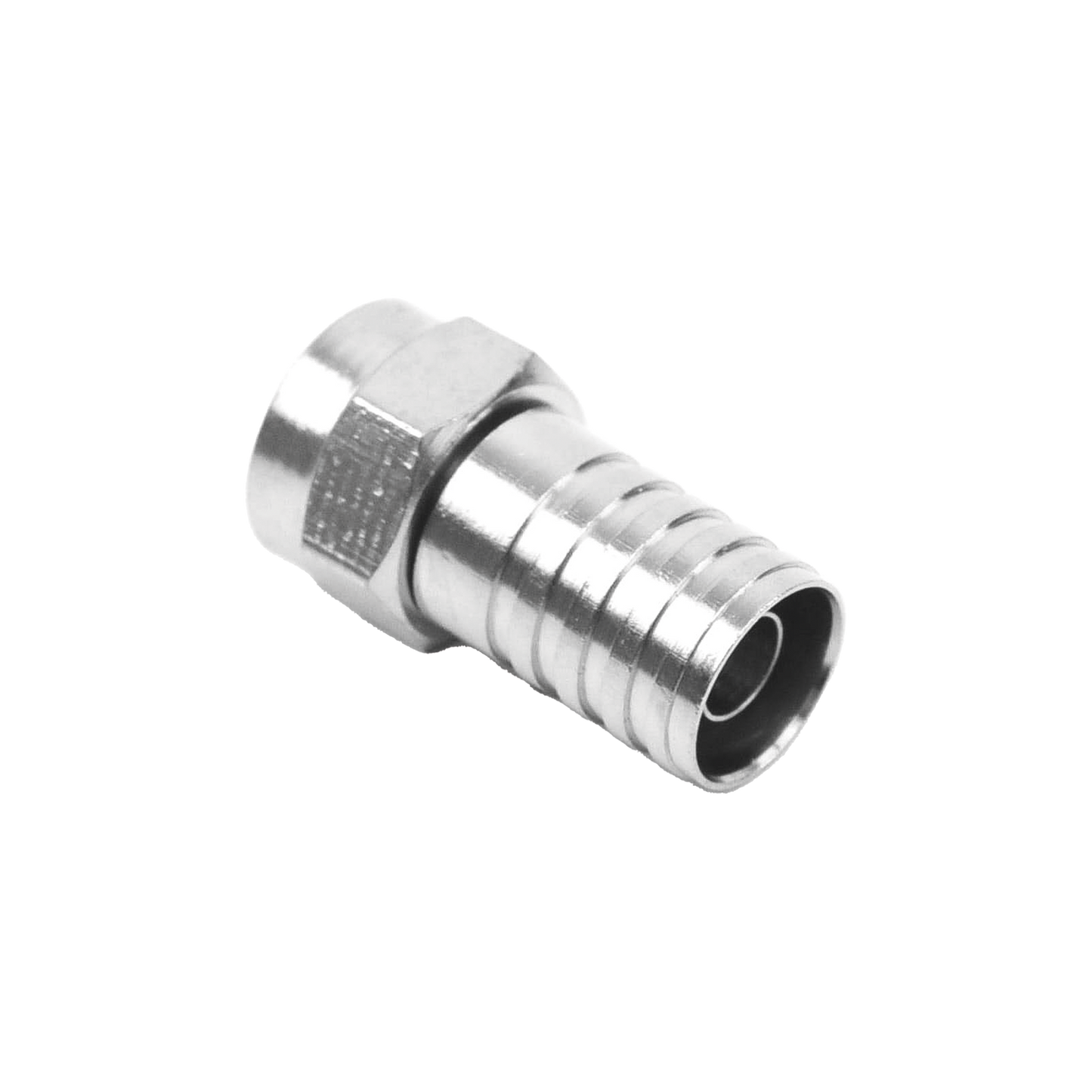 Conector F Macho, Plegable de Doble Blindaje para cable RG-59, Cuerpo de Bronce Niquelado.