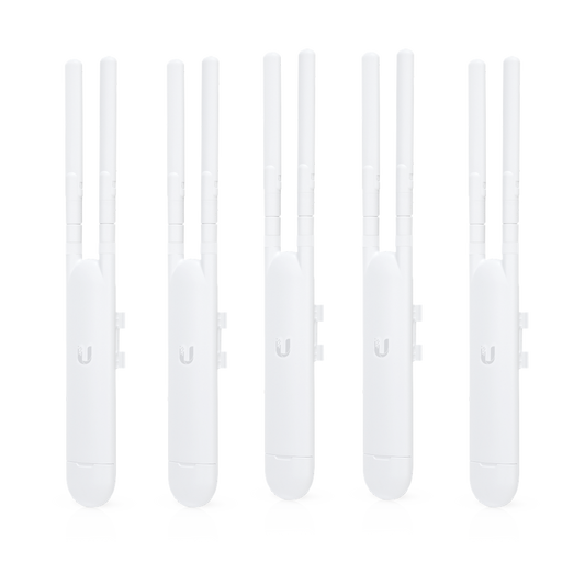 Paquete de 5 Access Point UniFi doble banda para exterior, antenas desmontables 360° , 802.11ac MIMO 2X2, hasta 100 usuarios por equipo. 802.3af, Sin PoE´s