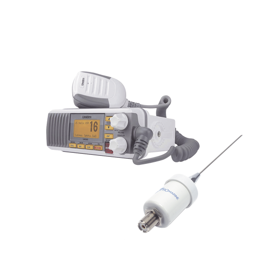 Kit de radio UM385 | mas antena marina de fibra de vidrio TX-1600-SYS
